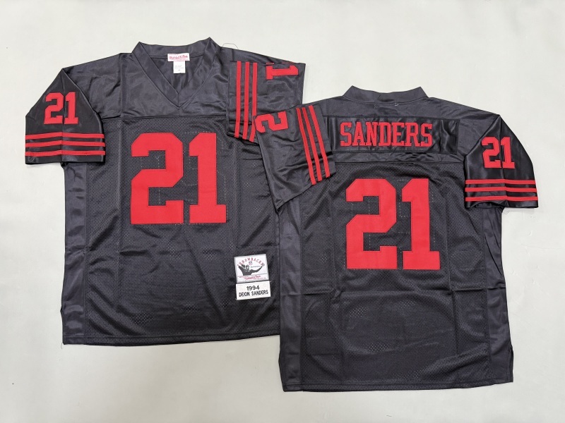 Men 2025 San Francisco 49ers #21 Sanders black Throwback Limited NFL Jersey style 001